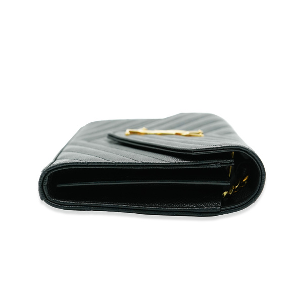 Saint Laurent Black Grain De Poudre Cassandre Envelope Chain Wallet - Picture 6 of 7